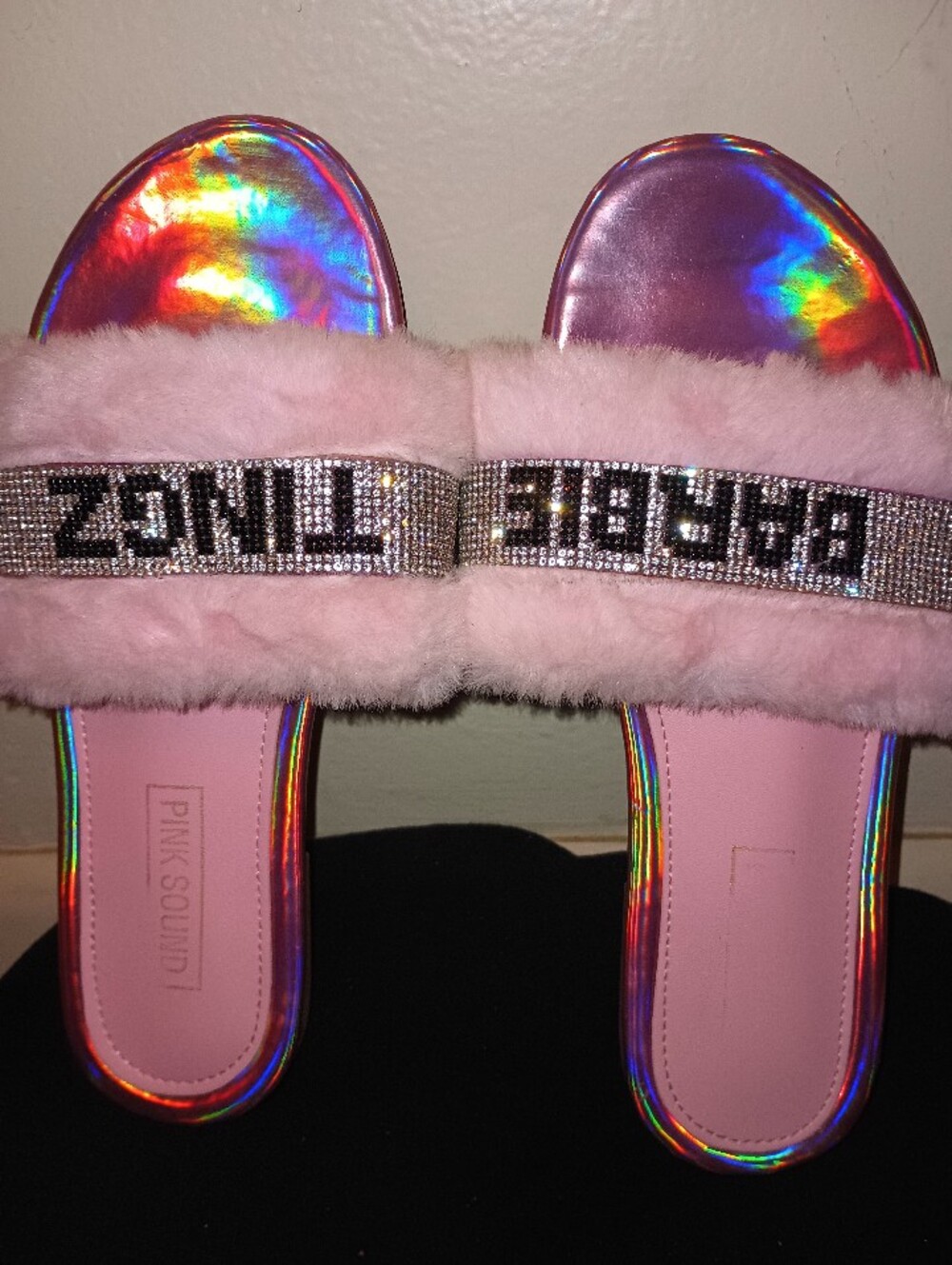 Pink Sound BARBIE TINGZ Pink Faux Fur Rhinestones Slide Sandals Pink (40)
